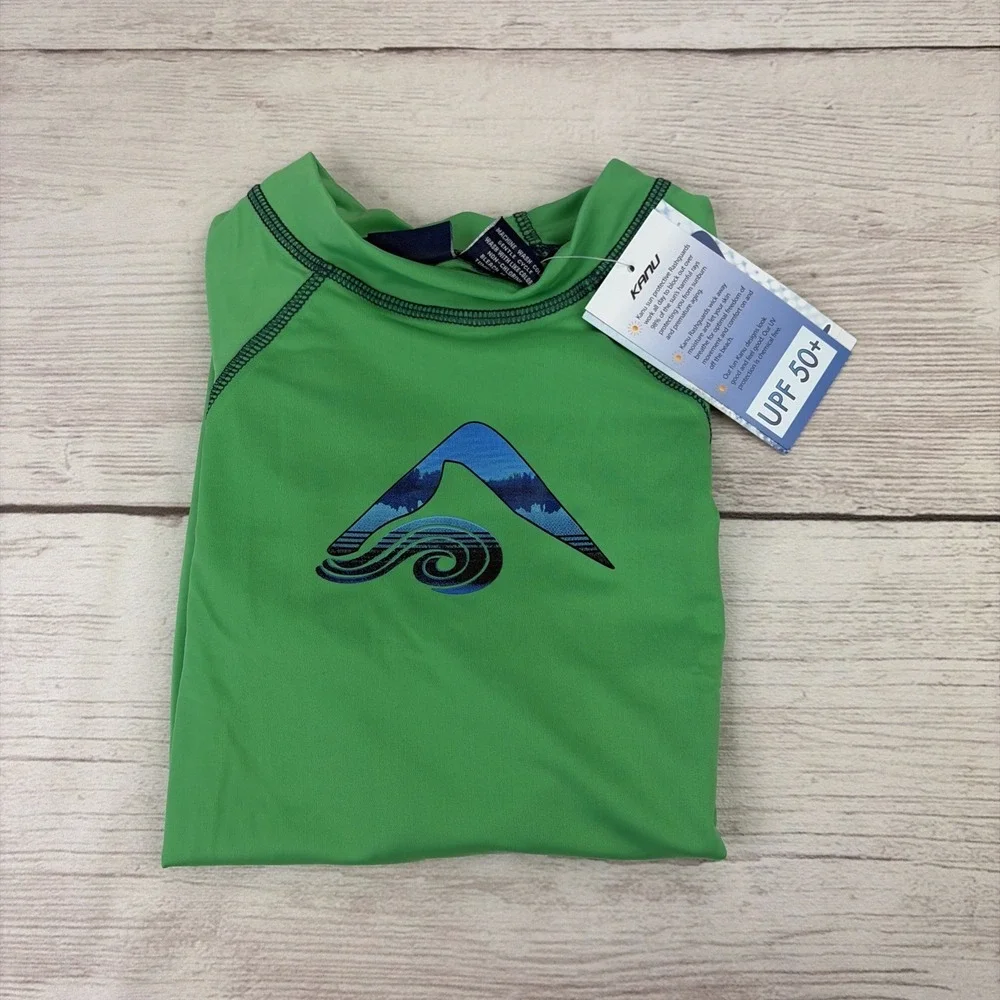 New Kanu Surf Shirt Youth XL Green UPF 50+ Swim Rash Guard Short Sleeve